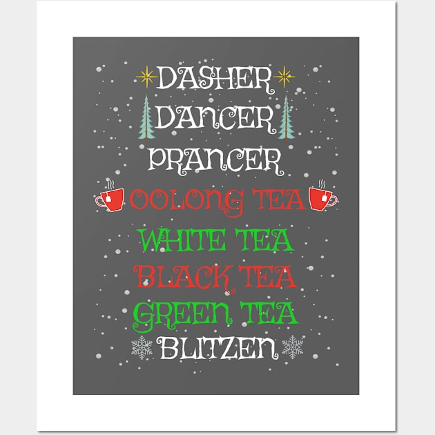 Funny Christmas Reindeer Oolong Tea White Tea Black Tea Green Tea Lover Wall Art by egcreations